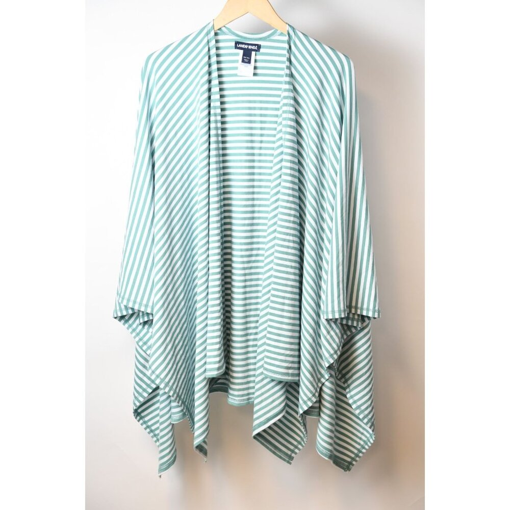 Lands End Swimsuit Cover Up Wrap Cardigan Green and White Stripe One Size